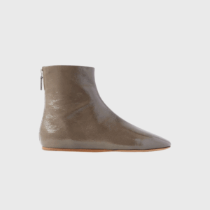 Glossed Leather Ankle Boots
