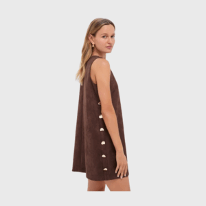 Chocolate Faux Suede Button Dress