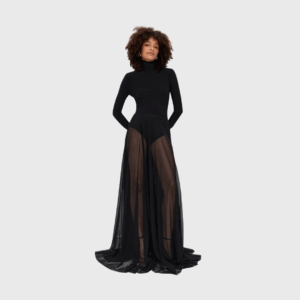 Long Sleeve Turtleneck Flared Gown