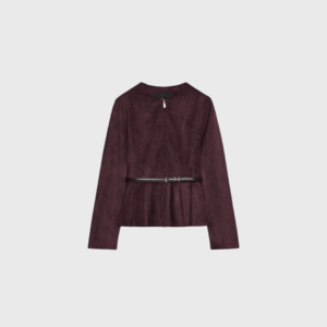 Faux Suede Belted Peplum Jacket