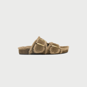 Faux Fur Flat Buckle Sandal