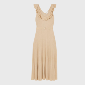 Awaken Ruffled Belted Metallic Midi Dress