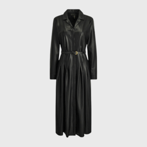 Faux Leather Belted Midi Dress