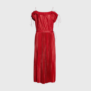 Pleated Leather Midi Dress