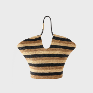 Goldentime Large Embellished Striped Raffia Tote