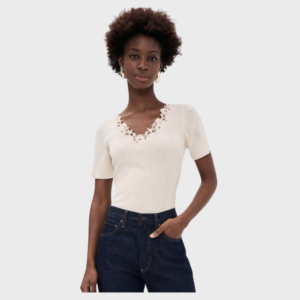 Celeste Short Sleeve Knit Top with Lace