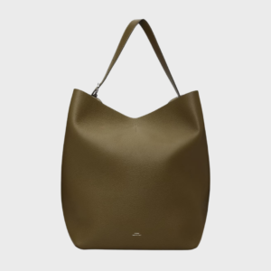 Brown Belted Grained Leather Tote