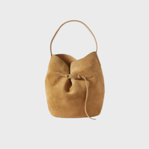 Buckled suede bucket bag