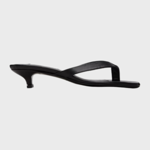 Black Leather Flip Flop Heeled Sandals