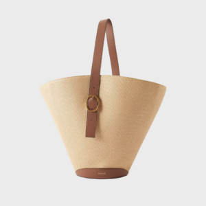 Apheli Leather Trimmed Raffia Shoulder Bag