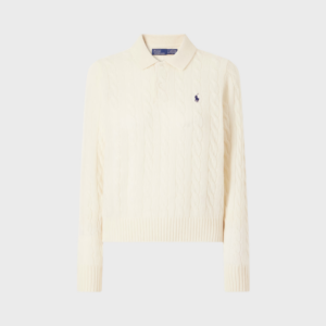 Cable Knit wool Polo Sweater