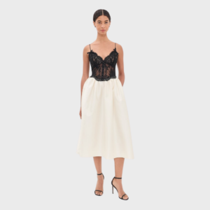 Taffeta Contrast Lace Midi Dress